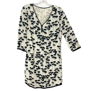 MARC JACOBS Dress 4 Silk Floral Ivory Grey Black V-Neck 3-Button 3/4-Sleeve Zip